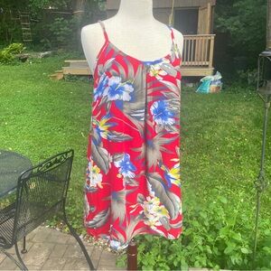 Makai Beach Floral Red Spaghetti Strap Dress Size XL